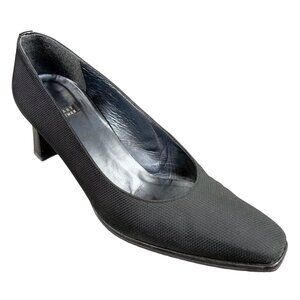 Stuart Weitzman Black Textured Fabric Square Toe Pumps Sz 8.5 - Low Block Heel